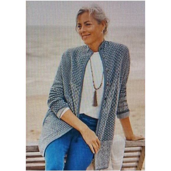 J Jill Patchwork Jacquard Topper Cardigan Azure Heather Multi XS SAMPLE - Picture 9 of 9